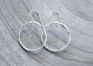 Handmade Stamped Sterling Silver Hoop Dangle Earrings