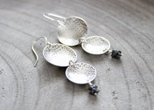 Raw Black Diamond Silver Circle Dangle  Earrings