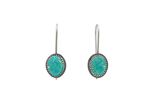 Kingman Turquoise Oval Silver Drop Earrings - Small No. 1