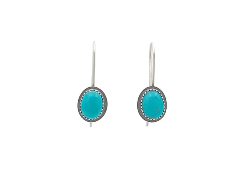 Sterling Silver Kingman Turquoise Silver Drop Earrings - Small No. 2