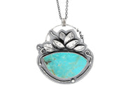Kingman Turquoise Botanical Theme Silver Statement Pendant Necklace