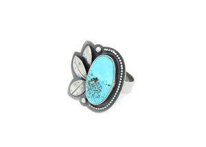 Kingman Turquoise Silver Floral Asymmetrical Cocktail Ring