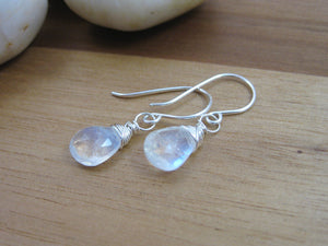 Rainbow Moonstone Sterling Silver Dangle Earrings