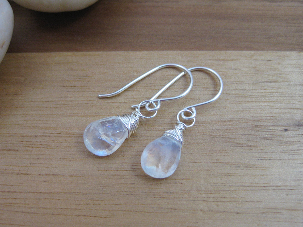 Rainbow Moonstone Sterling Silver Dangle Earrings