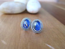 Golden Rutile Quartz Over Lapis Sterling Silver Stud Earrings