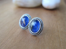 Golden Rutile Quartz Over Lapis Sterling Silver Stud Earrings