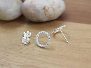 Sterling Silver Dotted Circle Stud Earrings