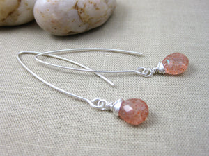 Sunstone Sterling Silver Long Dangle Earrings