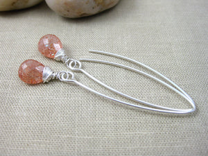 Sunstone Sterling Silver Long Dangle Earrings