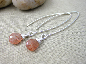 Sunstone Sterling Silver Long Dangle Earrings
