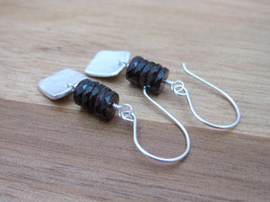 Garnet  Recycled Silver Hammered Square Earrings