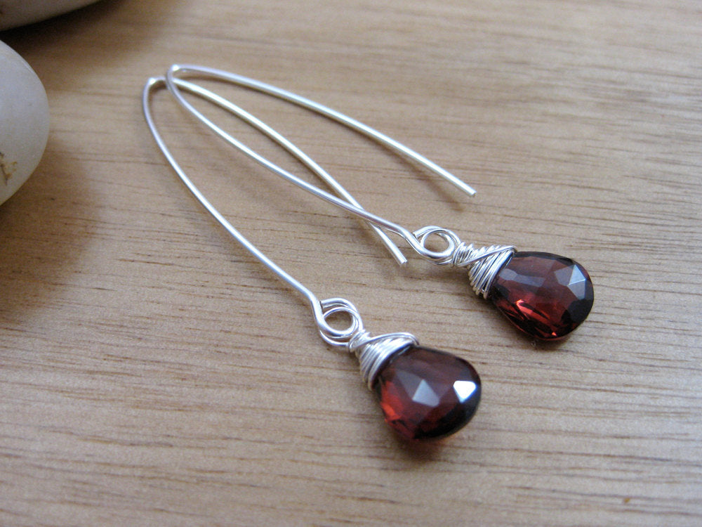 Garnet Sterling Silver Drop Earrings