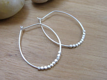 Beaded Oval Sterling Silver Hoop Earrings