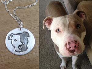 Custom Pet Dog Portrait Recycled Silver Necklace