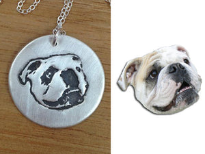 Custom Pet Dog Portrait Recycled Silver Necklace