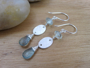 Moss Aquamarine Recycled Silver Dangle Earrings