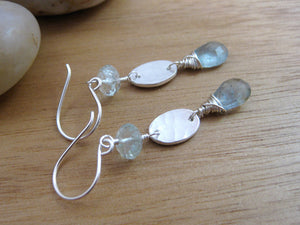 Moss Aquamarine Recycled Silver Dangle Earrings
