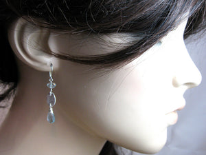 Moss Aquamarine Recycled Silver Dangle Earrings