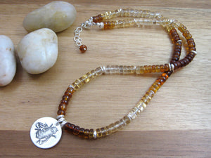Recycled Silver Honey Bee Ombre Citrine Necklace