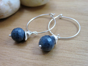 Sapphire Sterling Silver Hoop Earrings