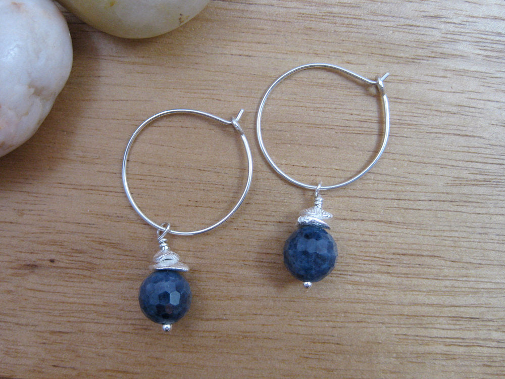 Sapphire Sterling Silver Hoop Earrings