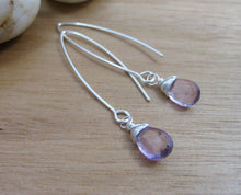 Rose de France Amethyst Long Drop Sterling Silver Earrings