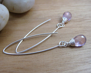 Rose de France Amethyst Long Drop Sterling Silver Earrings