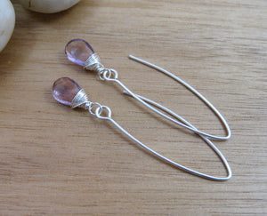 Rose de France Amethyst Long Drop Sterling Silver Earrings