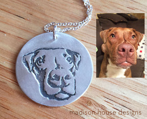 Custom Pet Dog Portrait Recycled Silver Necklace