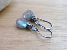 Petite Labradorite Oxidized Sterling Silver Earrings
